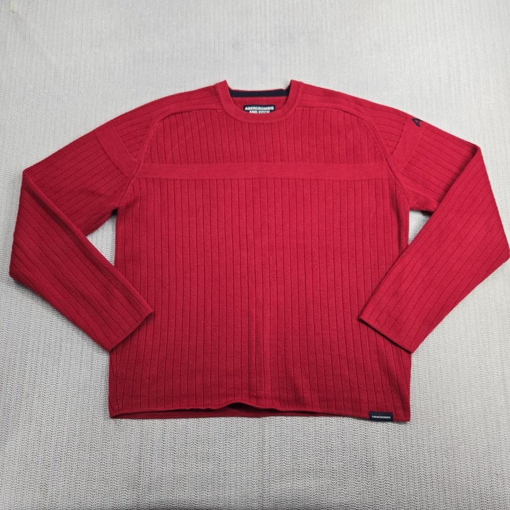 Abercrombie & Fitch Sweater Mens XL Red Ribbed Knit Crewneck Pullover Casual